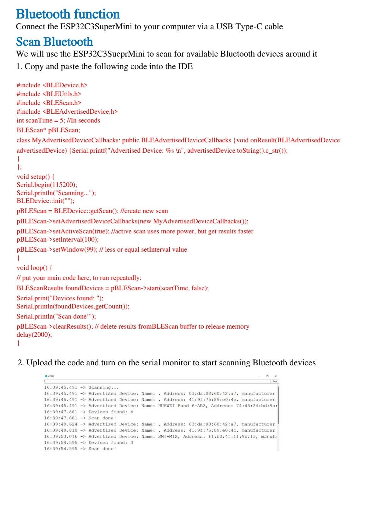 ESP32-C3 SuperMini Bluetooth LE scan example